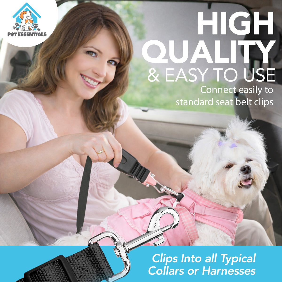 Pet Dog SEAT BELT Adjustable Travel Car Harness Lead Restraint Connector Strap